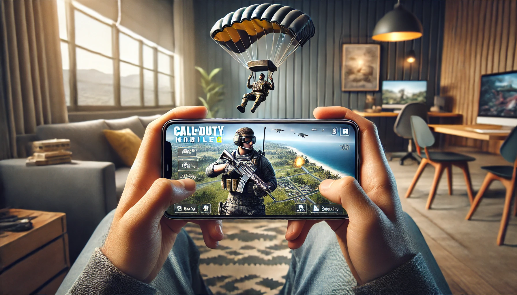 a player experiencing Call of Duty: Mobile's Battle Royale mode on a smartphone